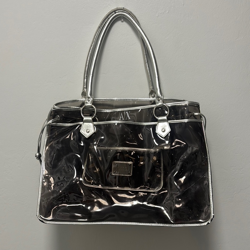 Armani Exchange Clear PVC Tote with Silver Trim